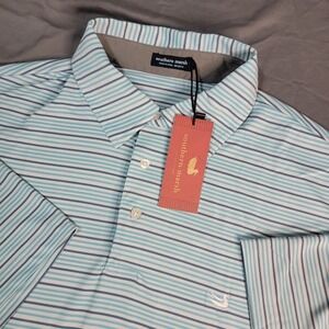 New Southern Marsh Polo Shirt Men's 2XL Performance Stretch Blue Stripe Oakwood